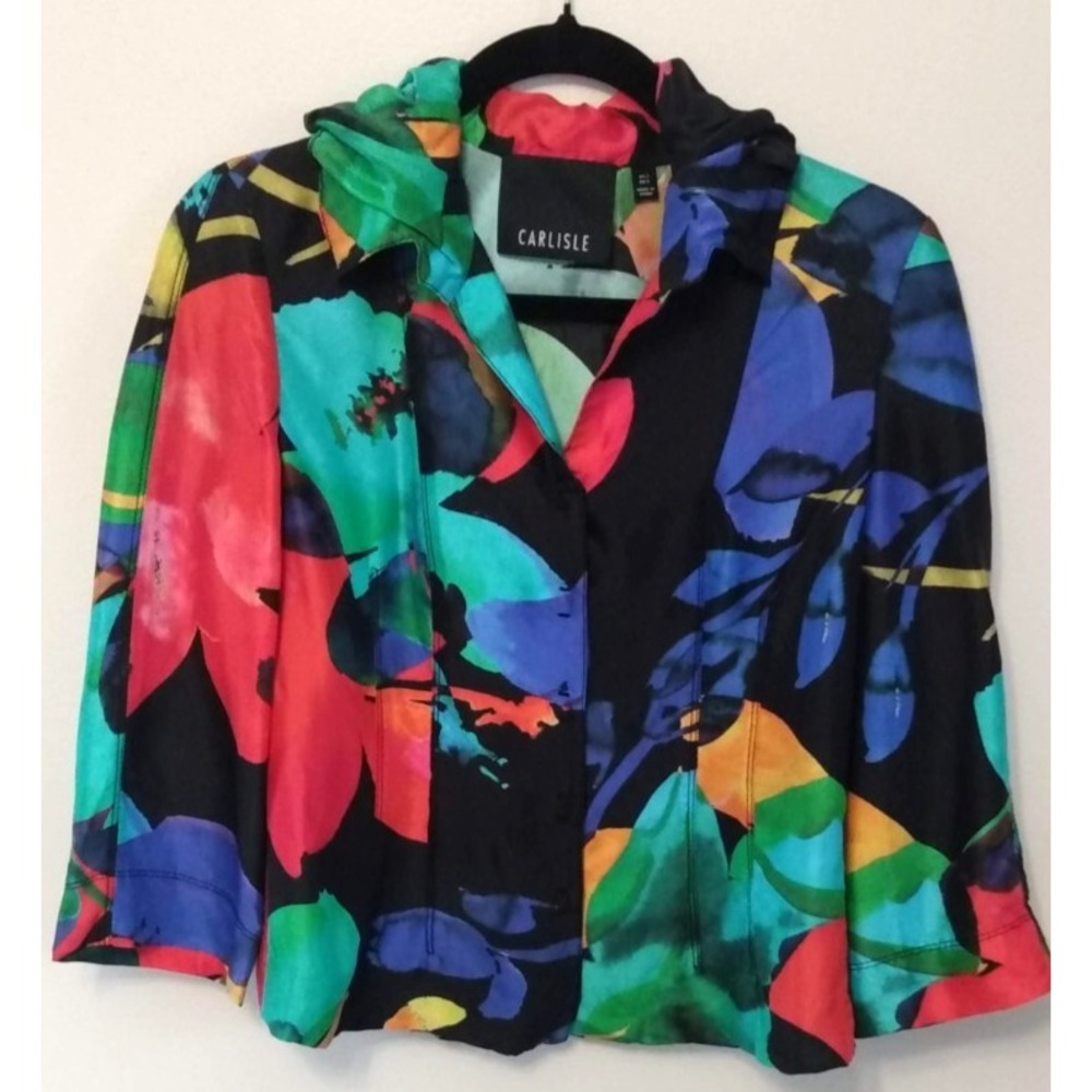 MAXIMALIST Floral Silk Blazer Ruffle Collar Art to Wear 90s Chic Size 2 VINTAGE